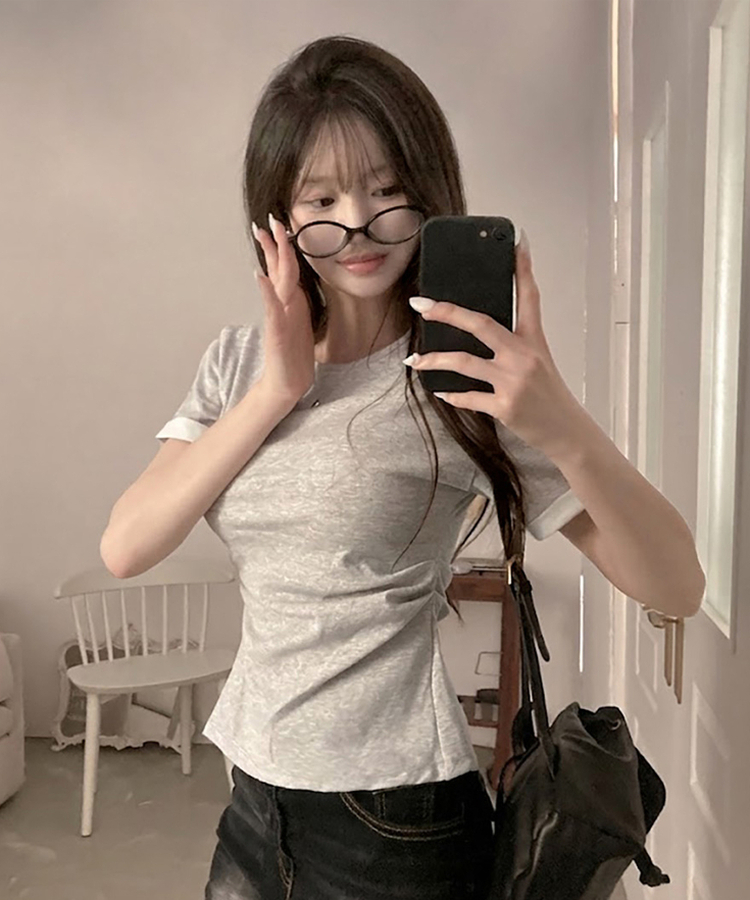 ドレープスリムロールアップ半袖Tシャツ GREY