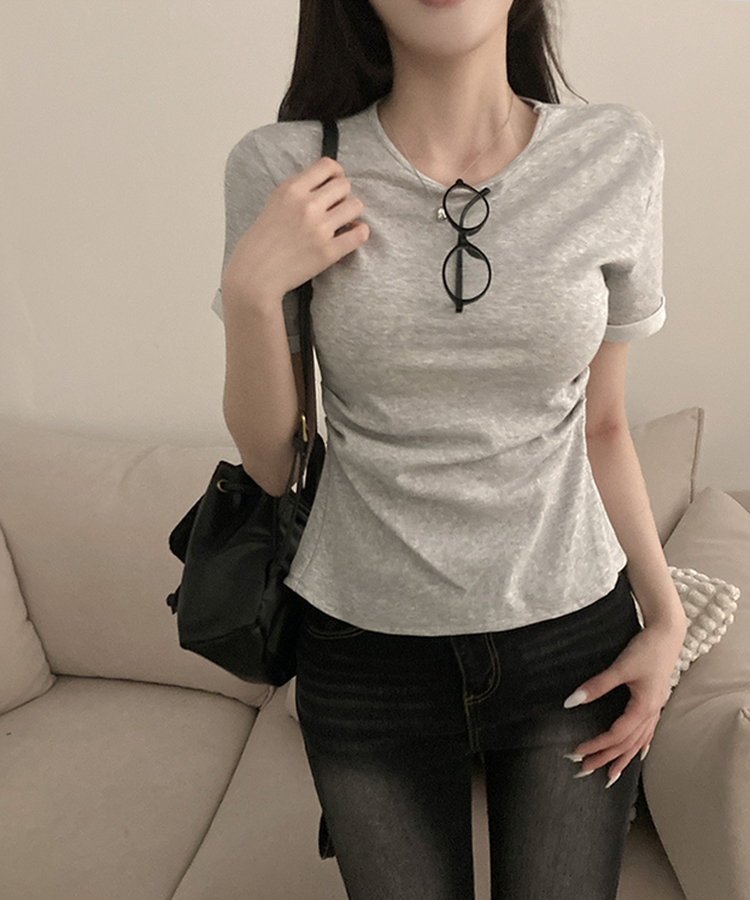 ドレープスリムロールアップ半袖Tシャツ GREY