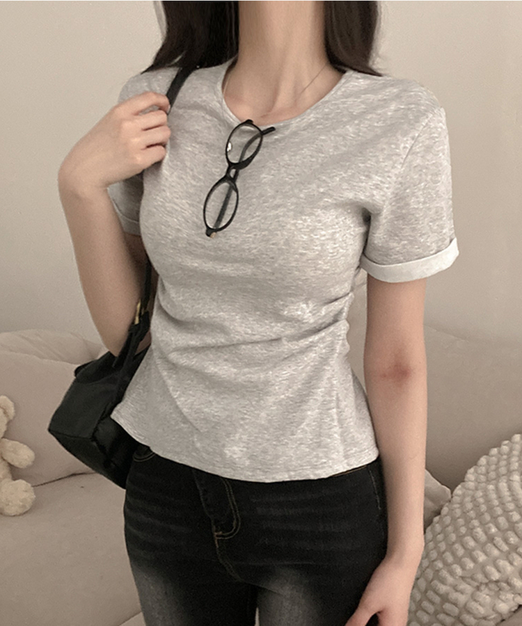 ドレープスリムロールアップ半袖Tシャツ GREY