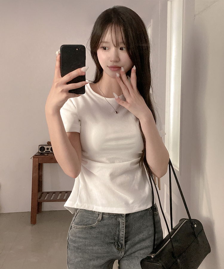 ドレープスリムロールアップ半袖Tシャツ WHITE