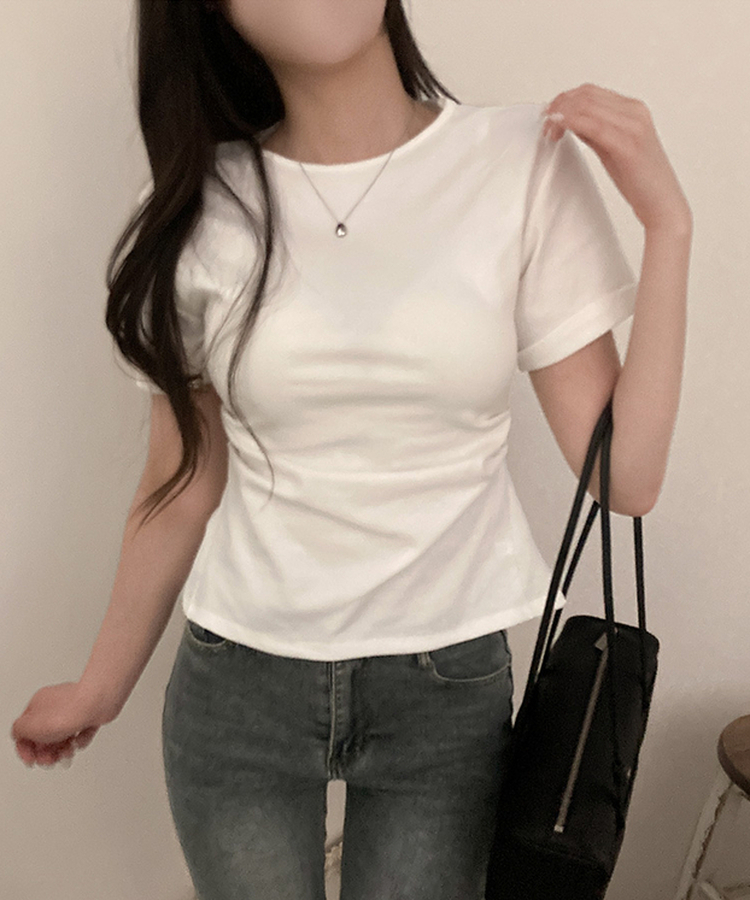 ドレープスリムロールアップ半袖Tシャツ WHITE