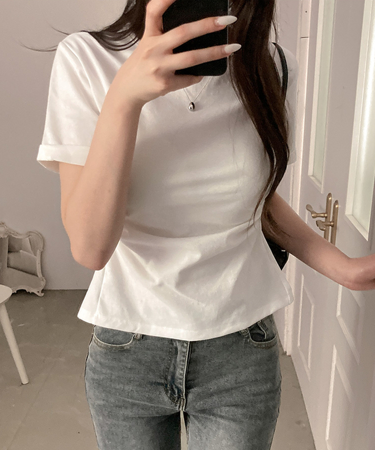 ドレープスリムロールアップ半袖Tシャツ WHITE
