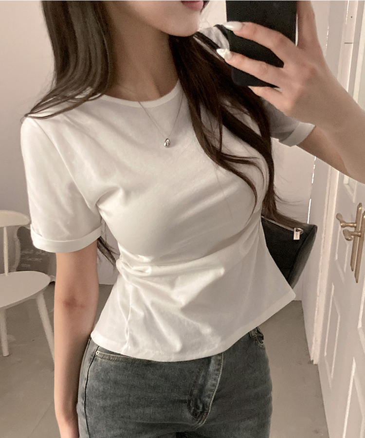 ドレープスリムロールアップ半袖Tシャツ WHITE