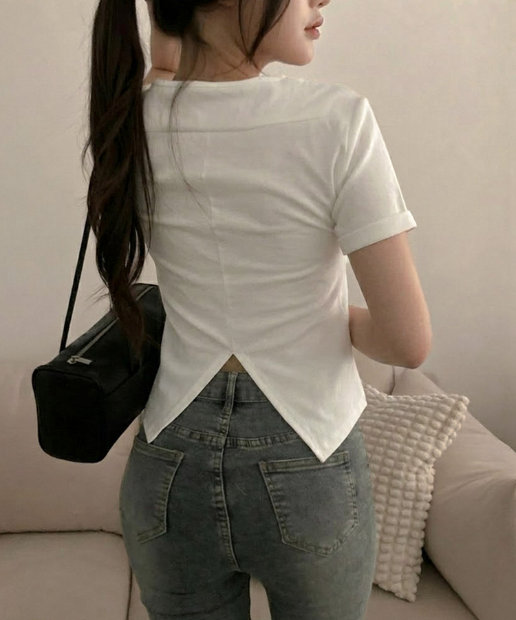 ドレープスリムロールアップ半袖Tシャツ WHITE