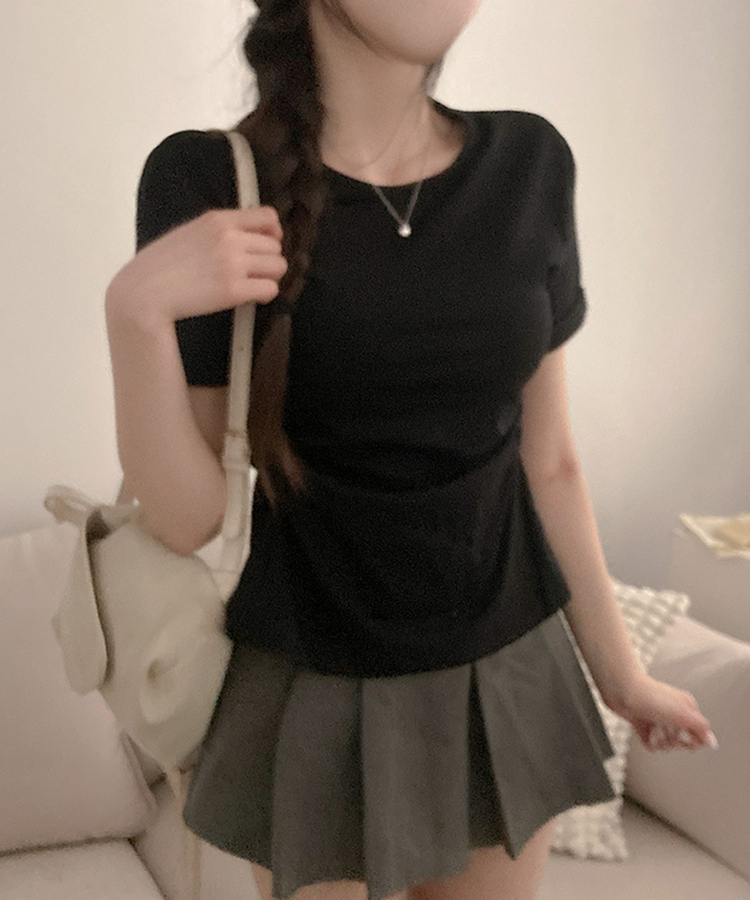 ドレープスリムロールアップ半袖Tシャツ BLACK
