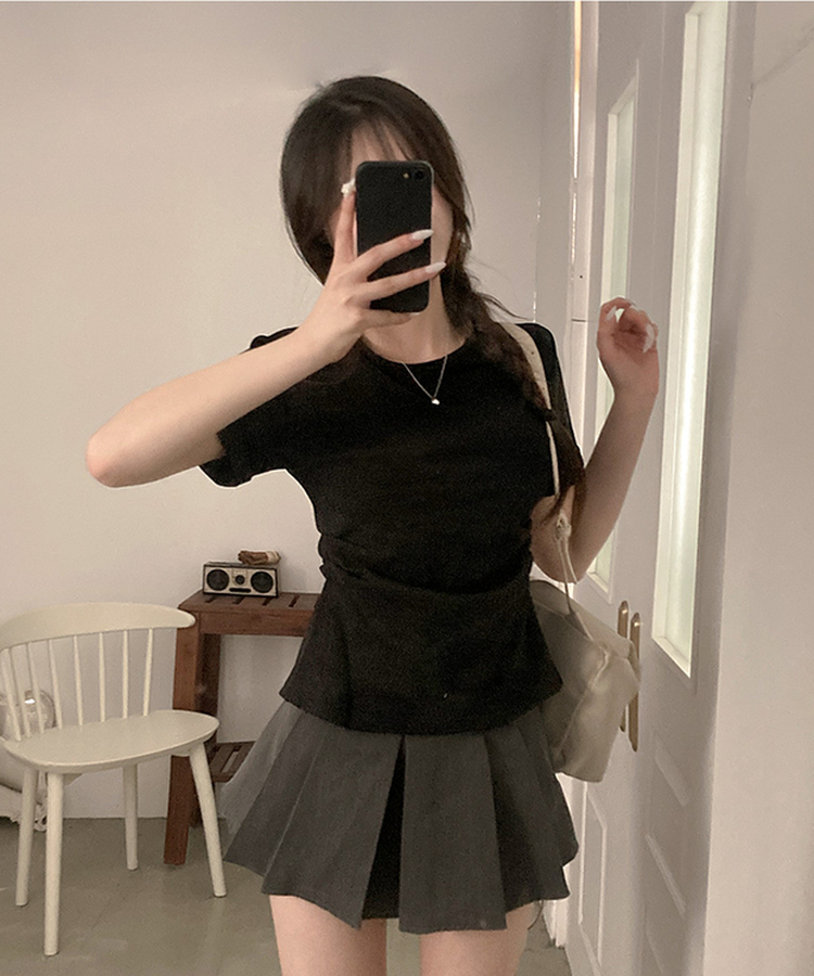 ドレープスリムロールアップ半袖Tシャツ BLACK