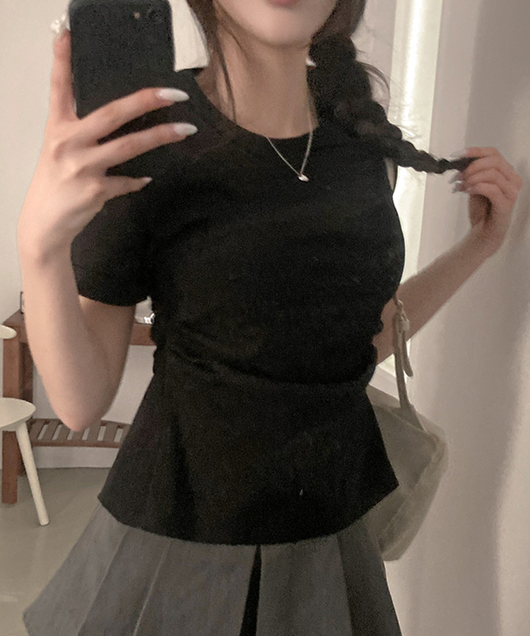 ドレープスリムロールアップ半袖Tシャツ BLACK
