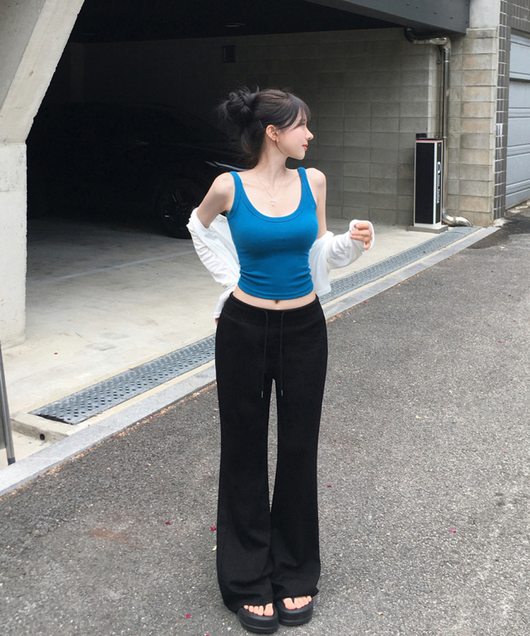 쿨링소재 릴프 세미 부츠컷 롱 트레이닝 팬츠 링클프리 와이드 츄리닝 스판 쫀쫀 핏보장 슬림핏 말라핏 하체커버 밴딩 끈조절 데일리 여름신상여름바지 블랙