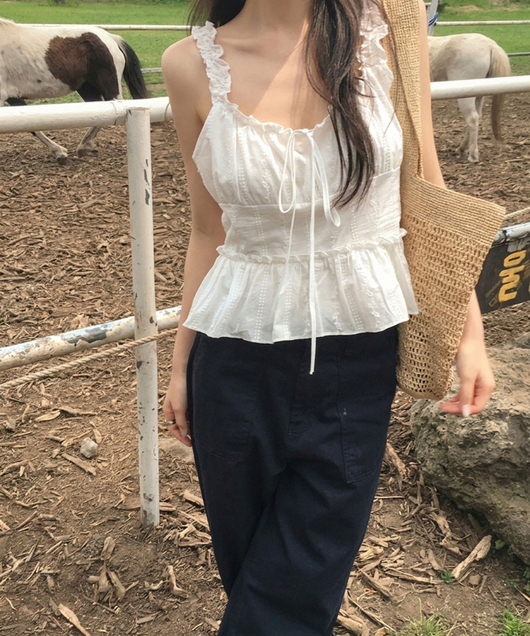 スクエアネックリボンレースキャミブラウス IVORY
