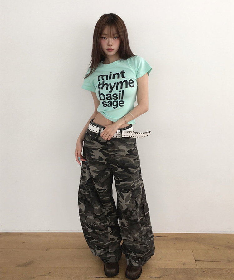 フォントレタリングクロップ半袖Tシャツ MINT
