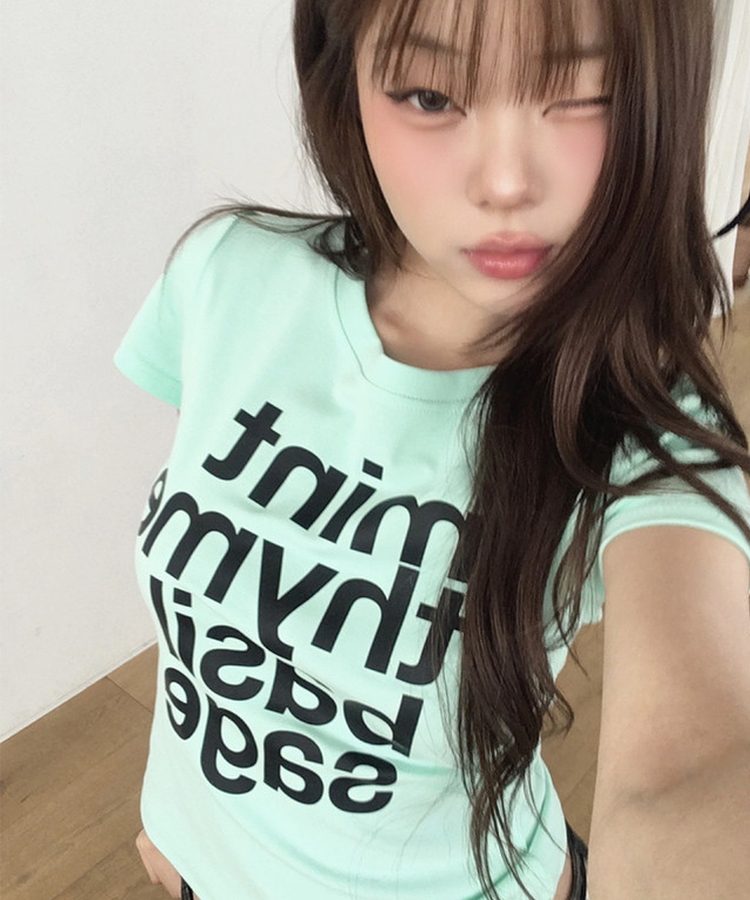 フォントレタリングクロップ半袖Tシャツ MINT