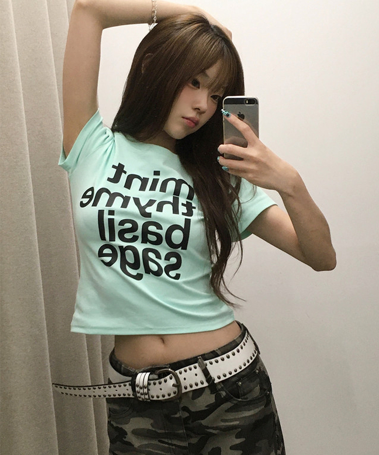 フォントレタリングクロップ半袖Tシャツ MINT