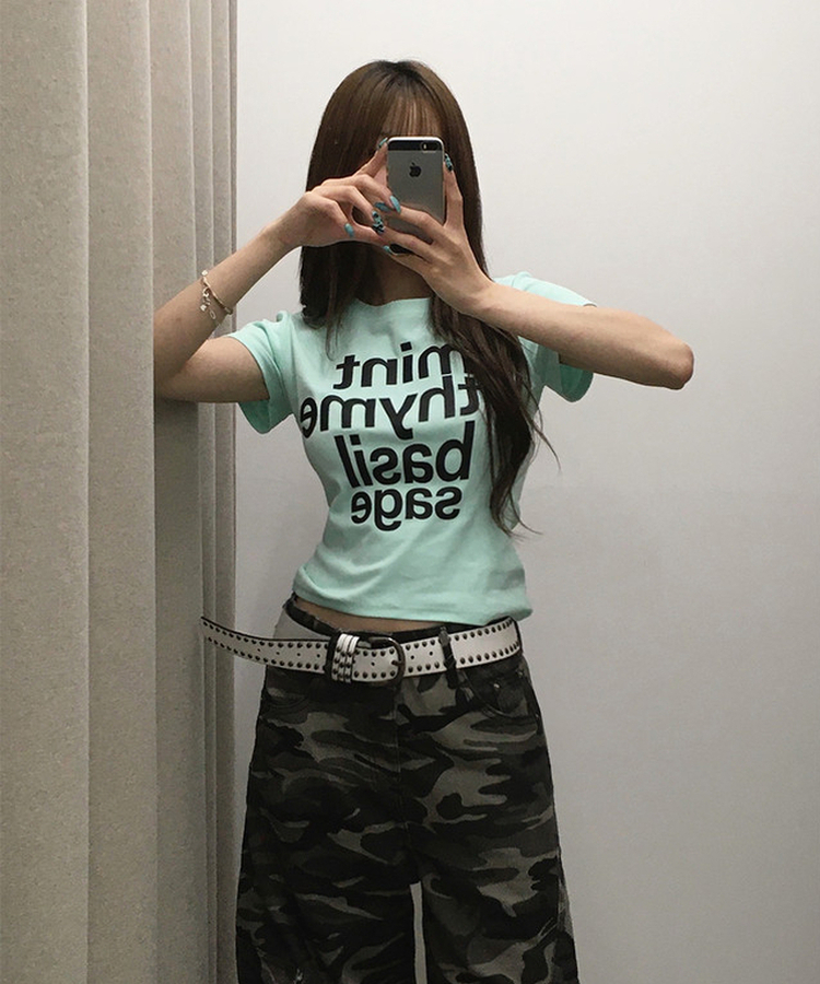 フォントレタリングクロップ半袖Tシャツ MINT