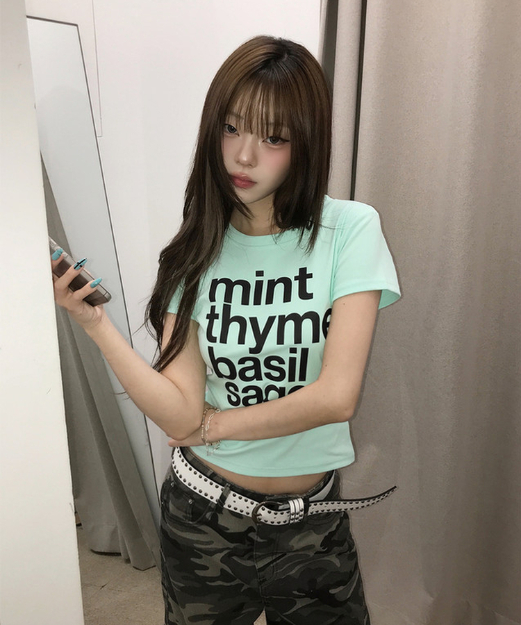 フォントレタリングクロップ半袖Tシャツ MINT