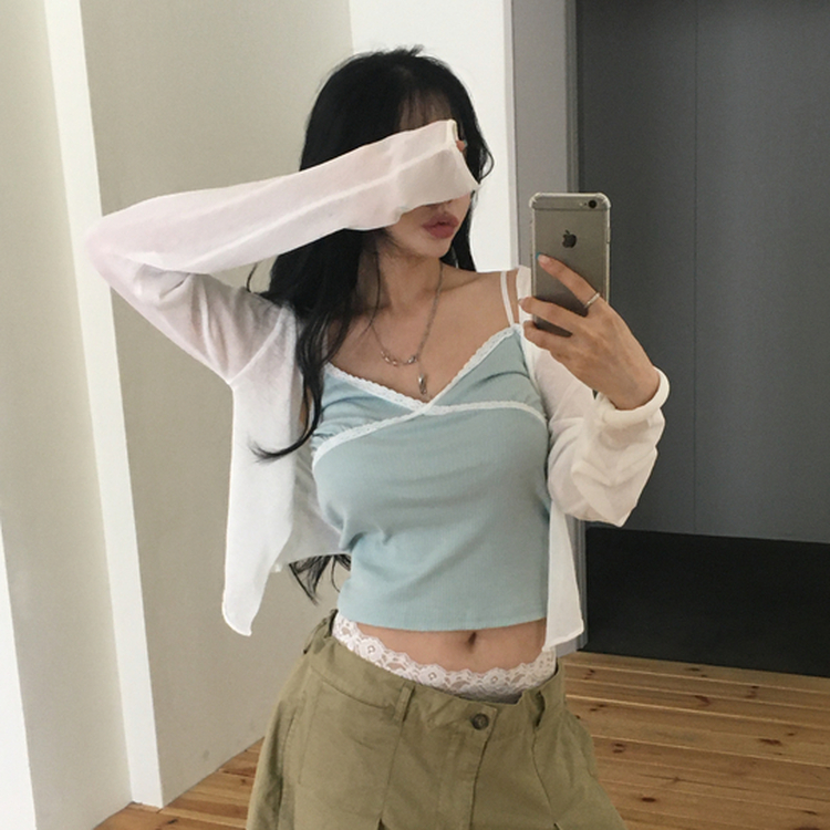 ルーズフィットクロップシアーカーディガン WHITE
