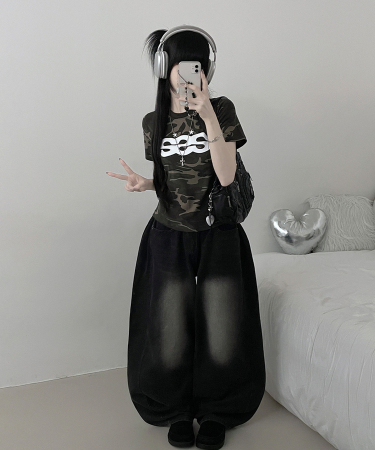 카모SSS스타프린팅레터링세미크롭반팔티셔츠 카키