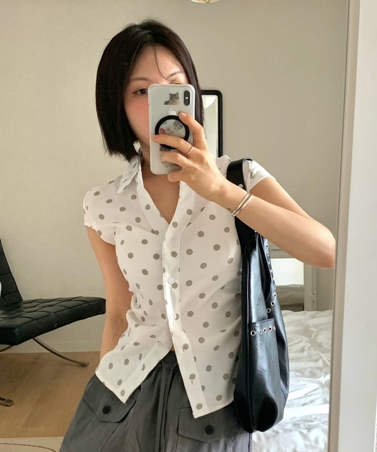 ドットシャーリング半袖カラーネックシャツ WHITE