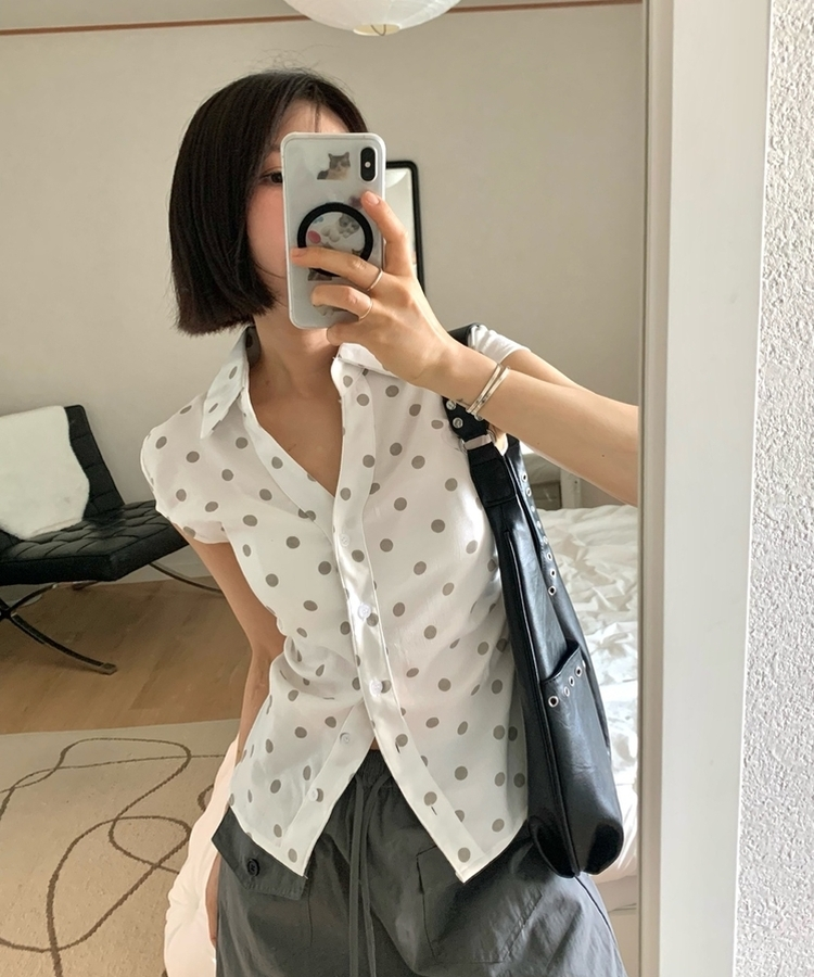 ドットシャーリング半袖カラーネックシャツ WHITE