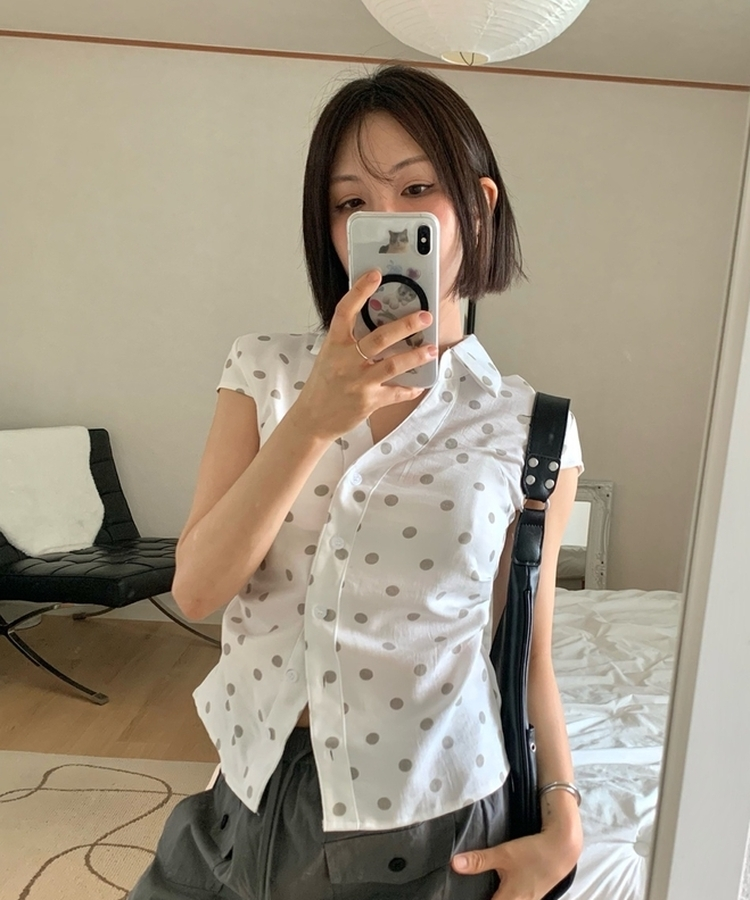 ドットシャーリング半袖カラーネックシャツ WHITE