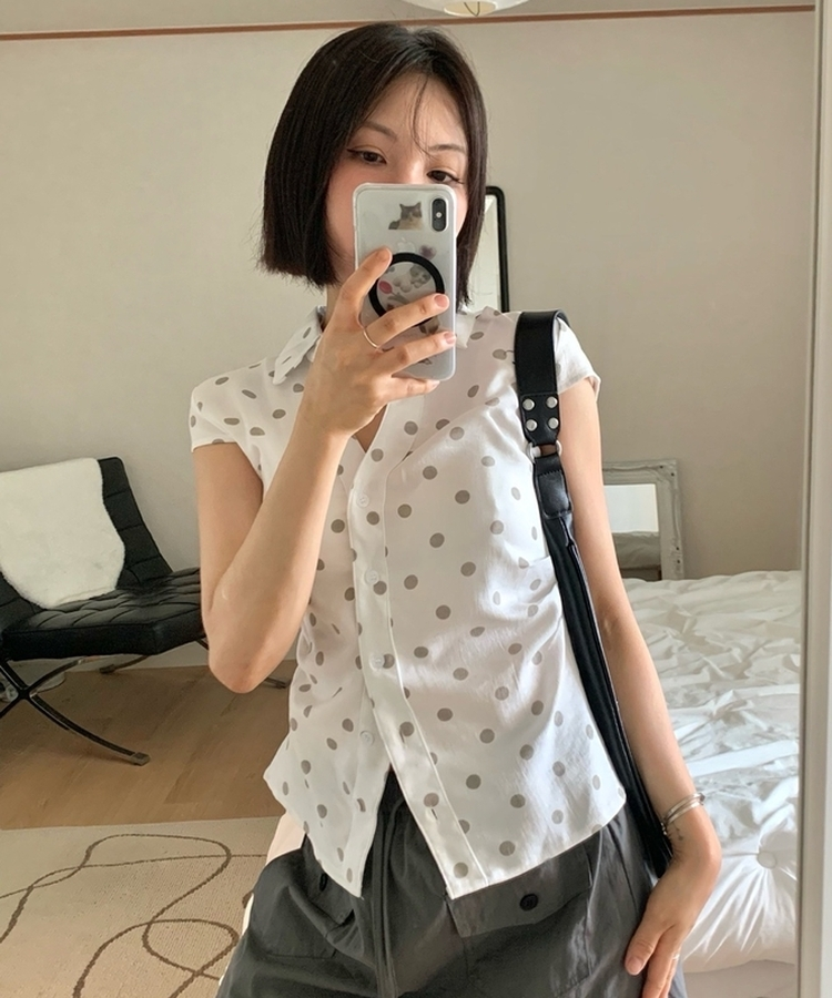 ドットシャーリング半袖カラーネックシャツ WHITE