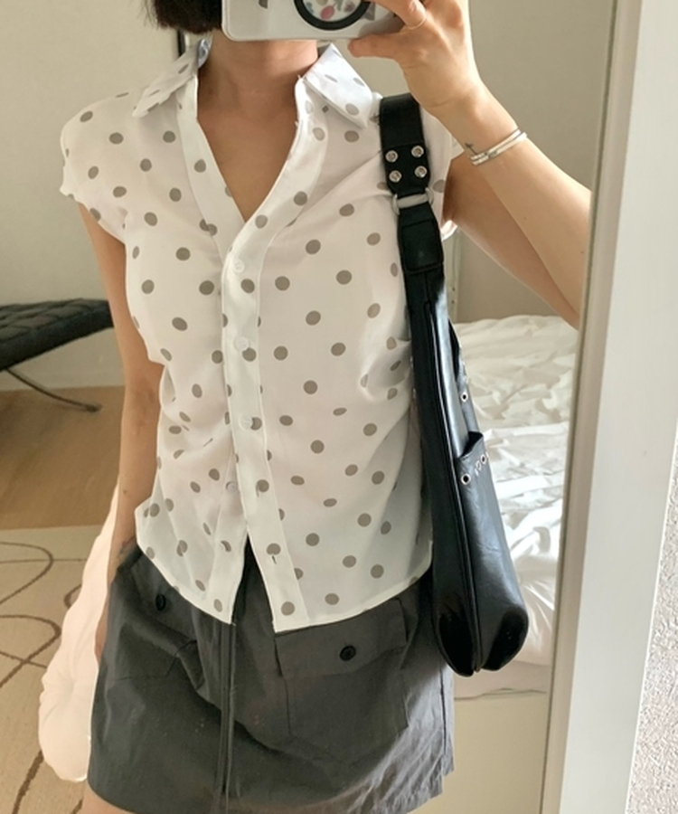 ドットシャーリング半袖カラーネックシャツ WHITE