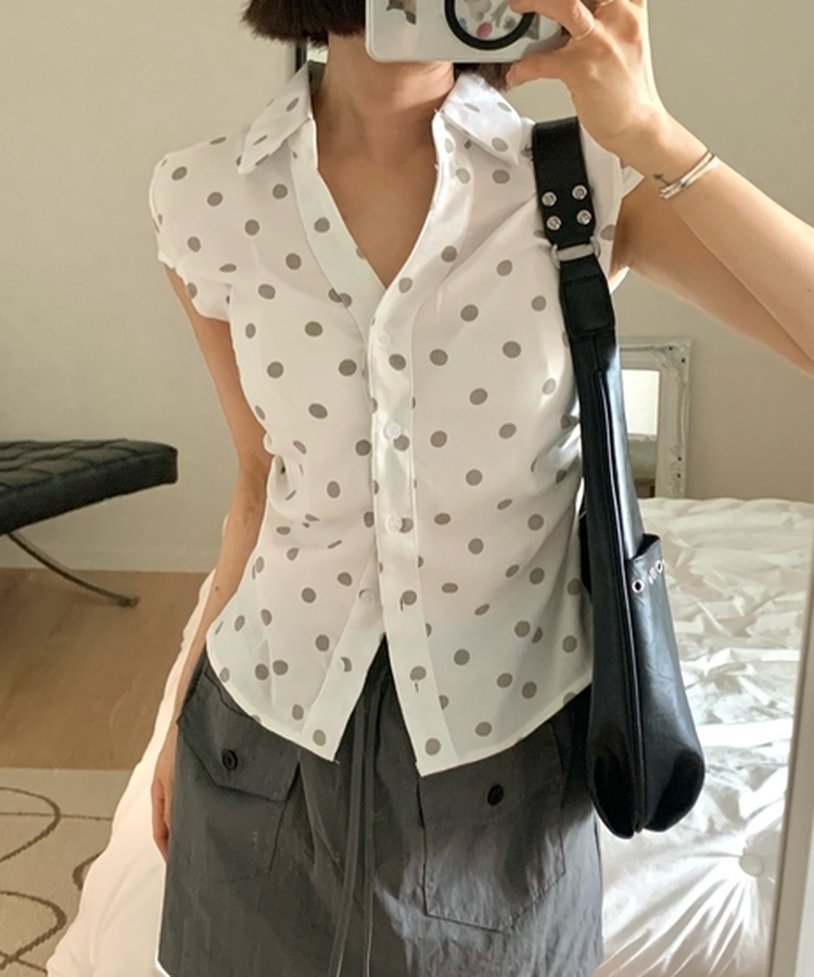 ドットシャーリング半袖カラーネックシャツ WHITE