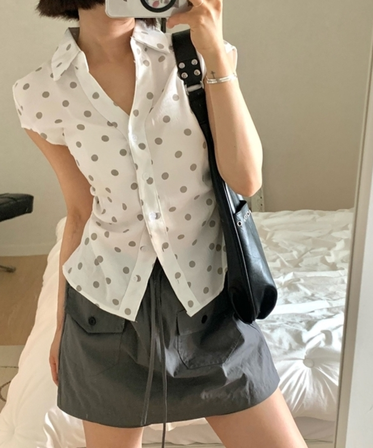 ドットシャーリング半袖カラーネックシャツ WHITE