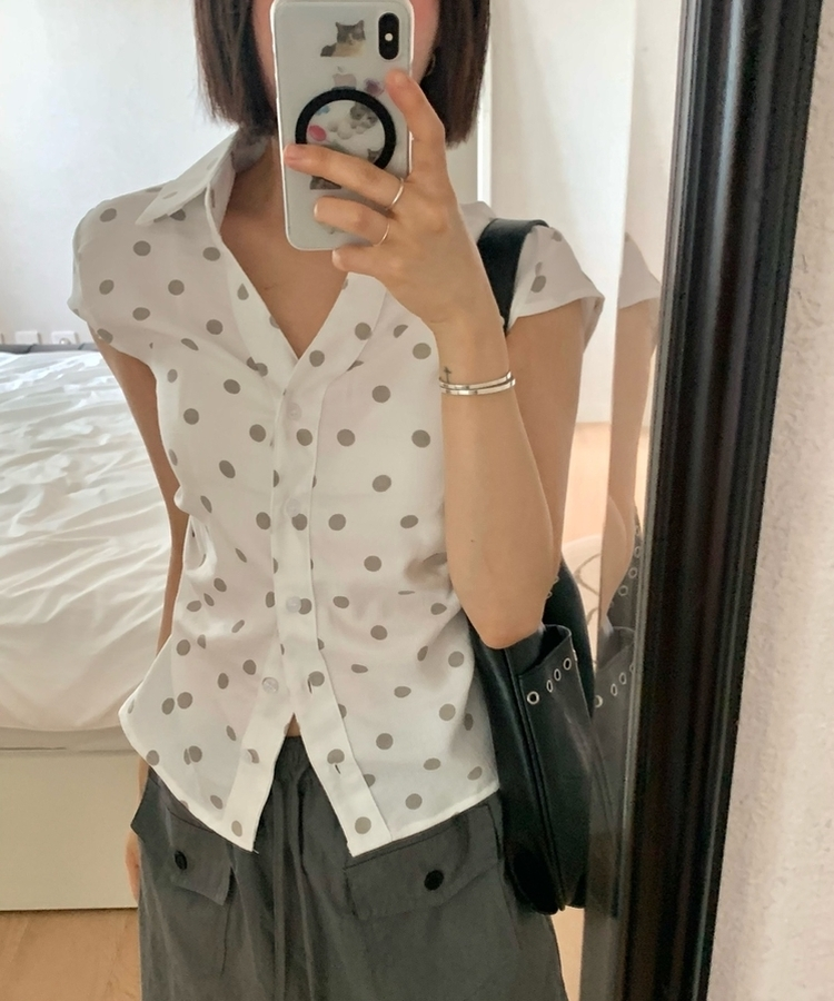 ドットシャーリング半袖カラーネックシャツ WHITE