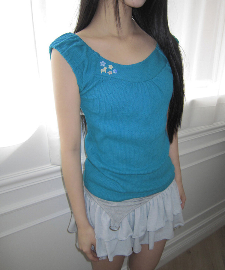 ボタンパンチングパフキャミソール TEEL BLUE