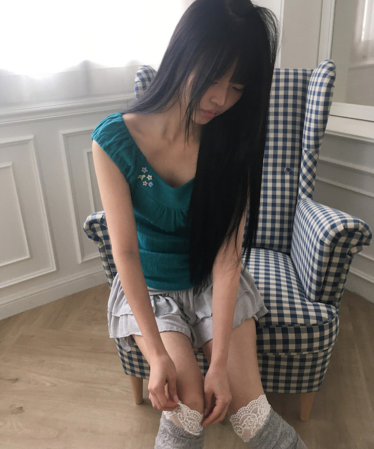 ボタンパンチングパフキャミソール TEEL BLUE