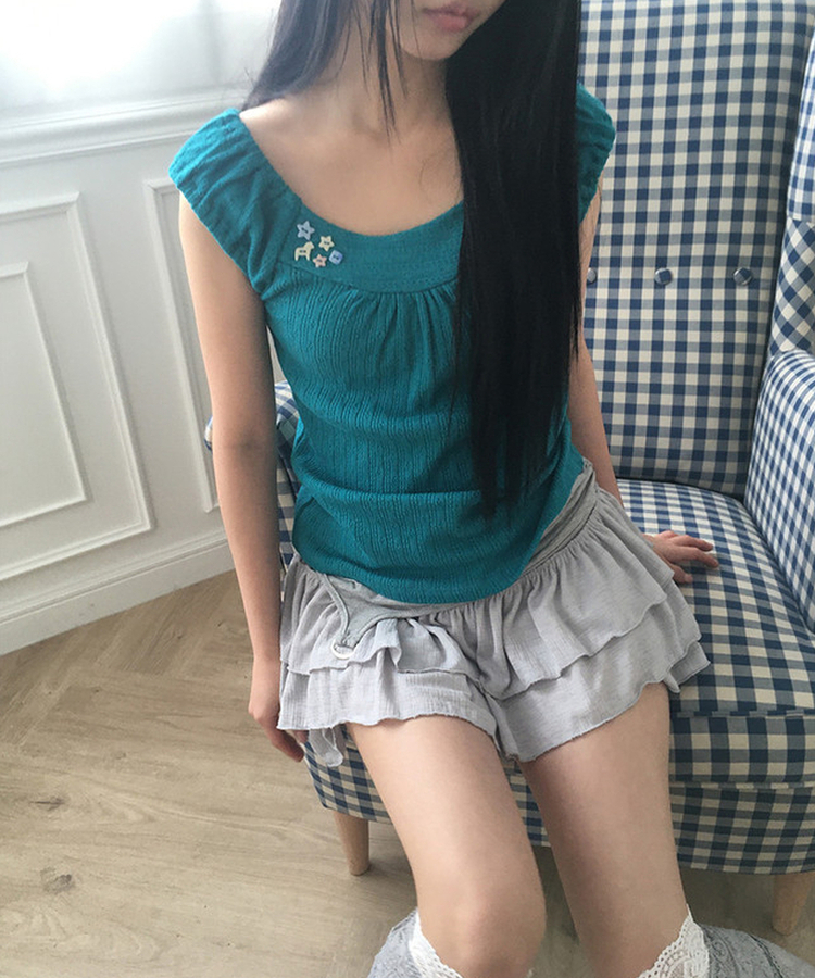 ボタンパンチングパフキャミソール TEEL BLUE