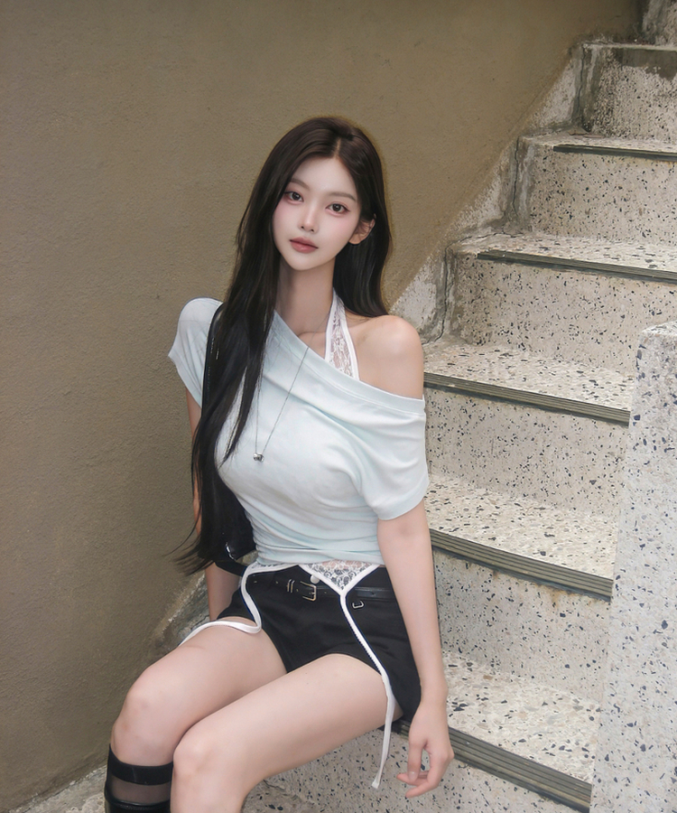 クラシックオフショルダー半袖Tシャツ MINT