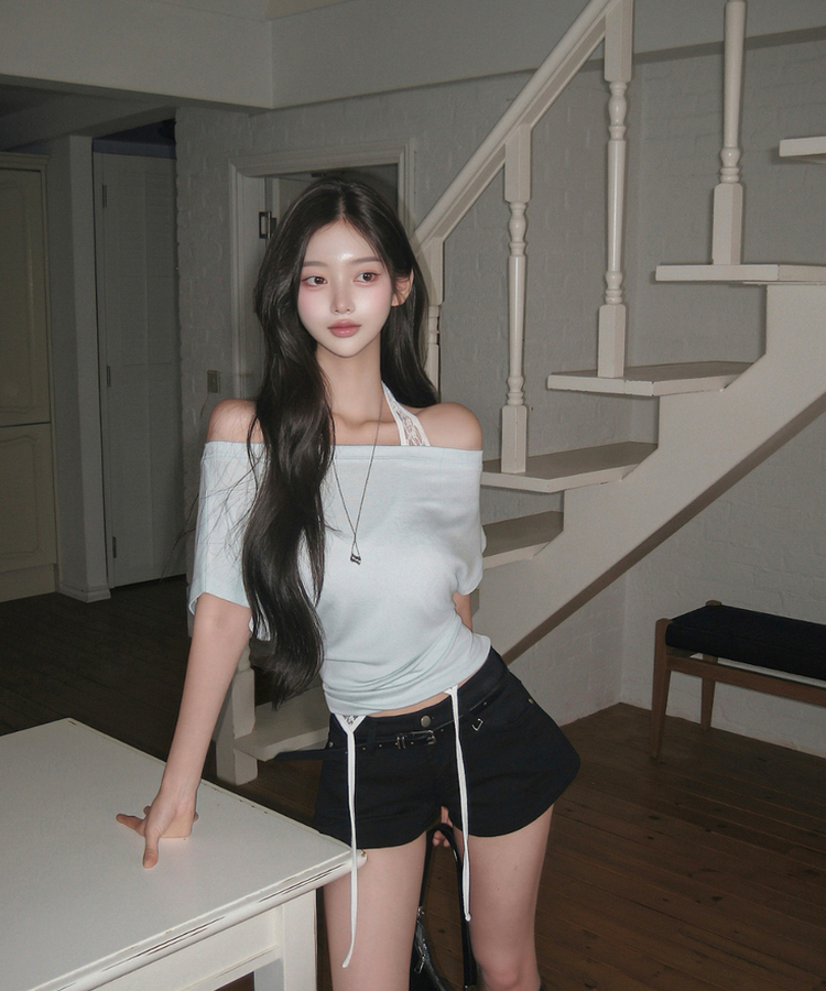クラシックオフショルダー半袖Tシャツ MINT