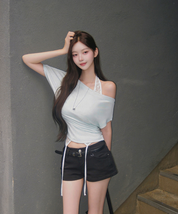 クラシックオフショルダー半袖Tシャツ MINT