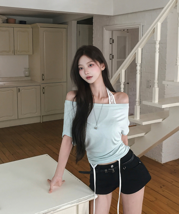 クラシックオフショルダー半袖Tシャツ MINT