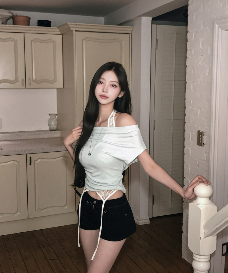 クラシックオフショルダー半袖Tシャツ MINT
