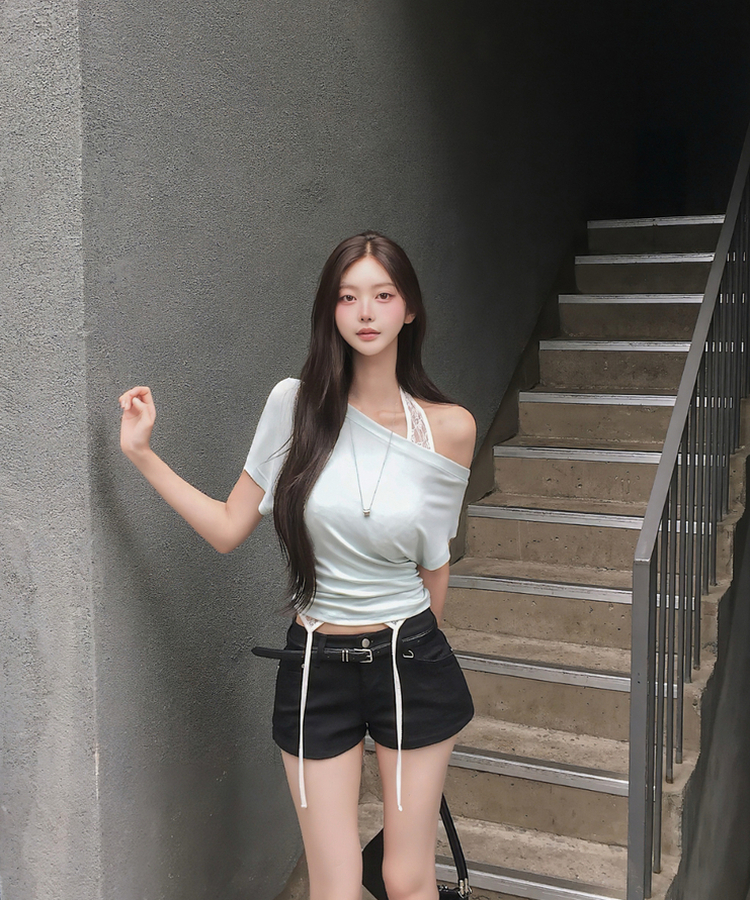 クラシックオフショルダー半袖Tシャツ MINT