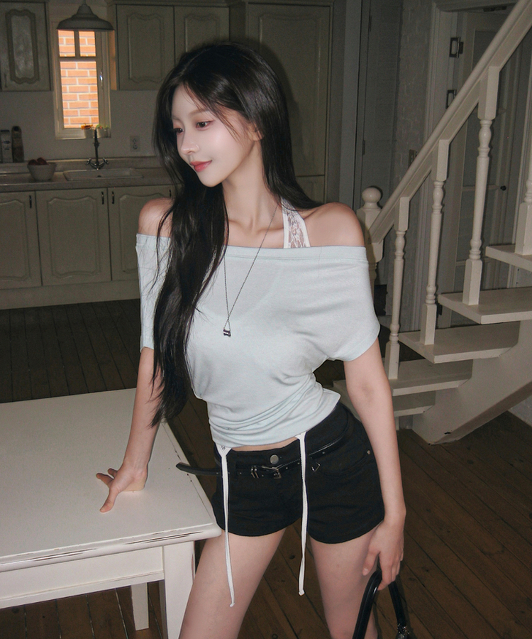 クラシックオフショルダー半袖Tシャツ MINT
