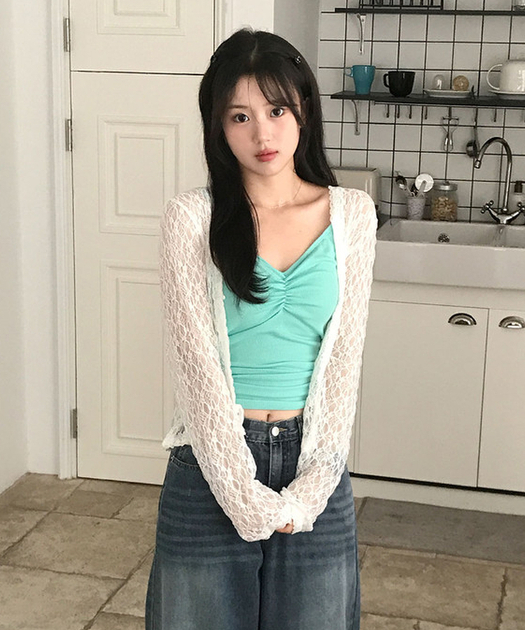 루빈 레이스 버튼 슬림핏 가디건 살안타 휴가룩 살안타가디건 아이보리