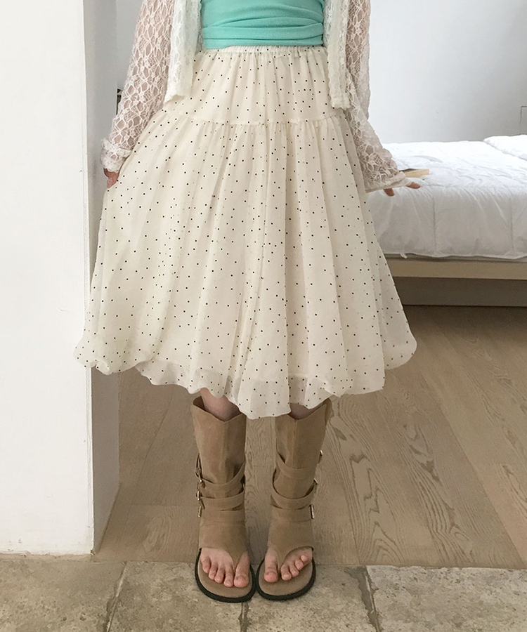 ドットシフォンバンディングバルーンスカート IVORY