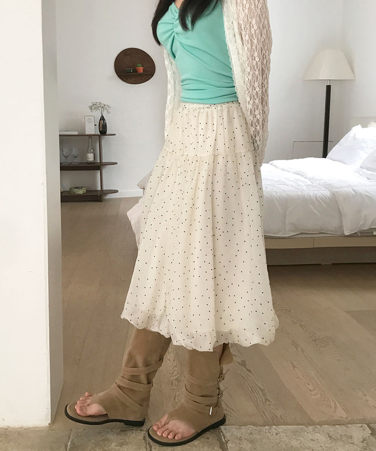 ドットシフォンバンディングバルーンスカート IVORY