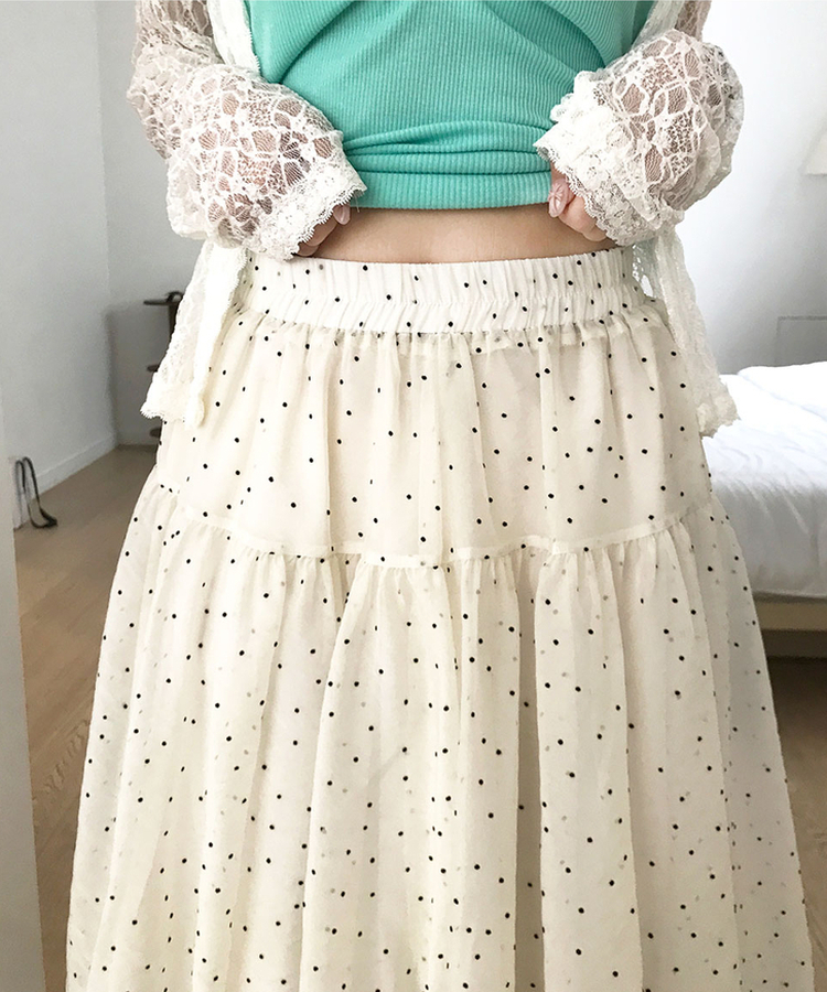ドットシフォンバンディングバルーンスカート IVORY