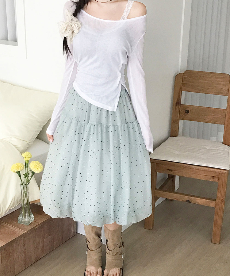 ドットシフォンバンディングバルーンスカート GREEN