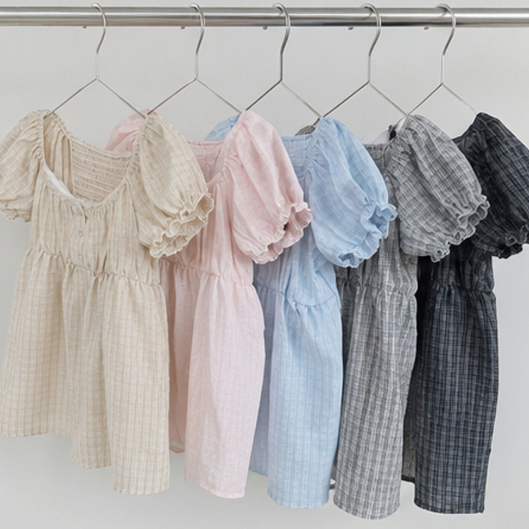 【シュシュ付き】レースレイヤードチェックブラウス(5color)