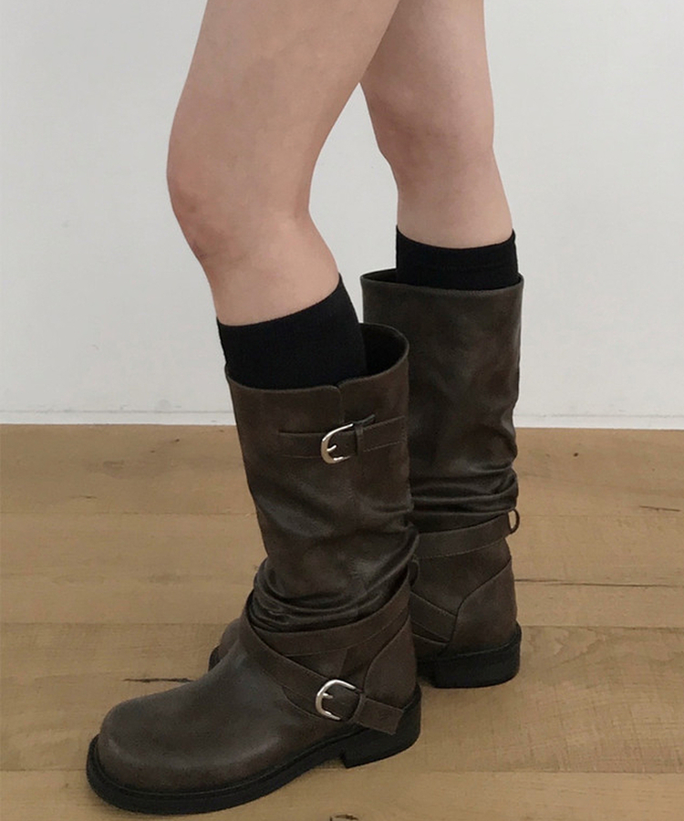 2wayダブルバックルロングブーツ BROWN