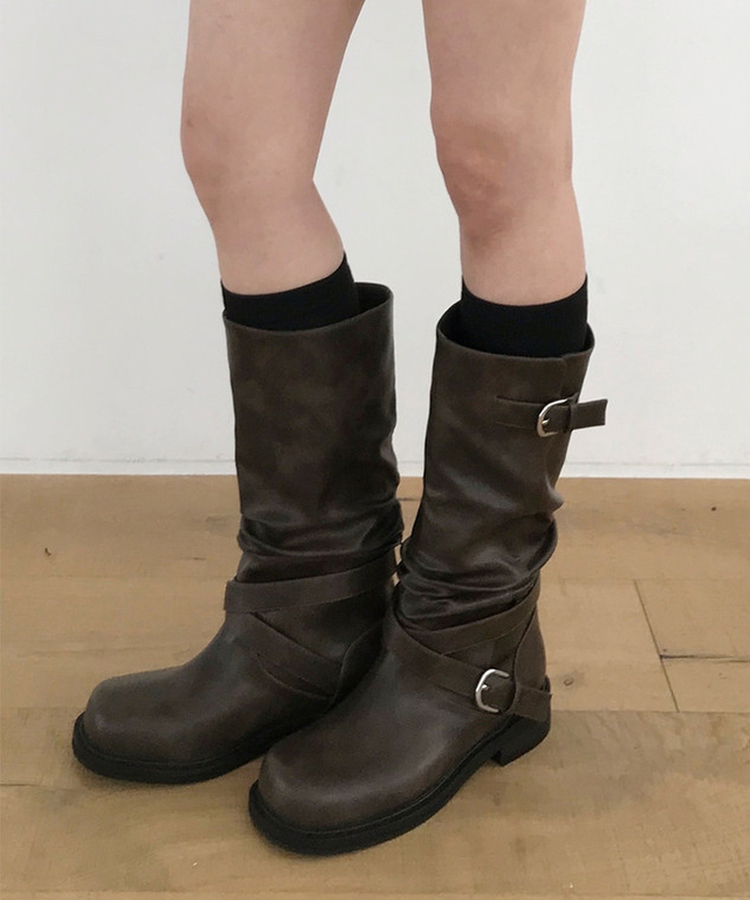 2wayダブルバックルロングブーツ BROWN