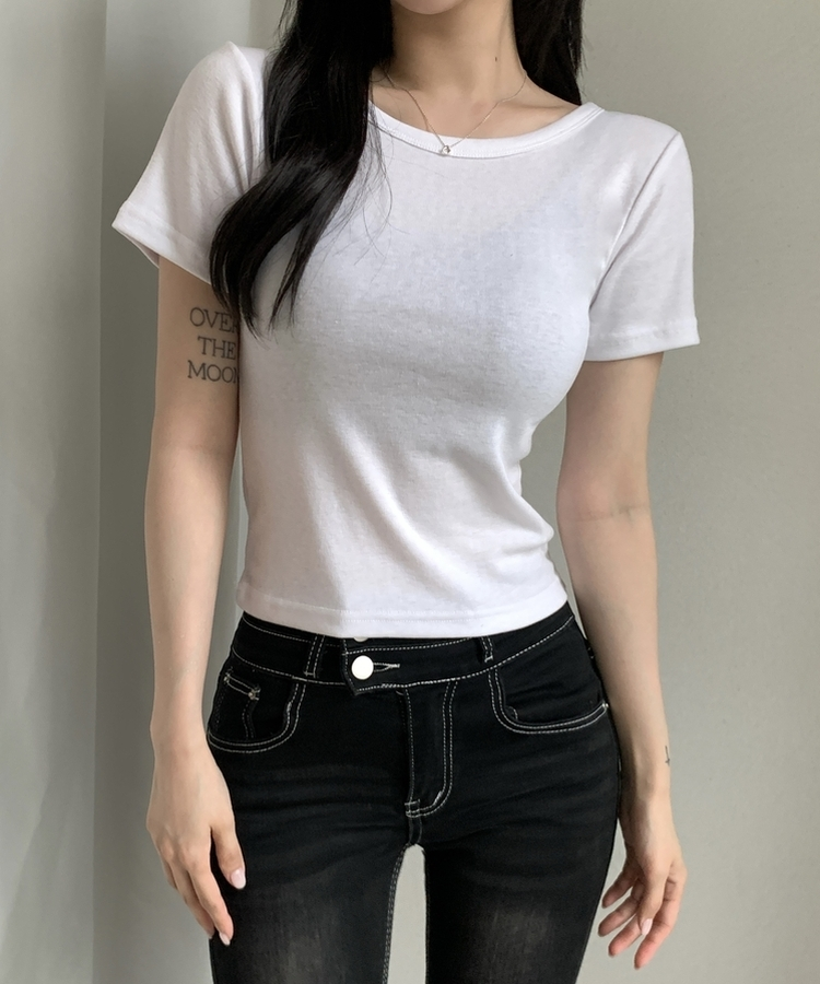 シンプルスリム半袖Tシャツ(9color) WHITE