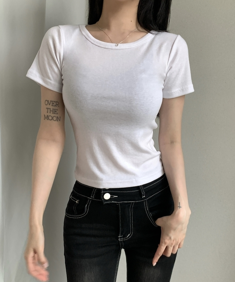 シンプルスリム半袖Tシャツ(9color) WHITE