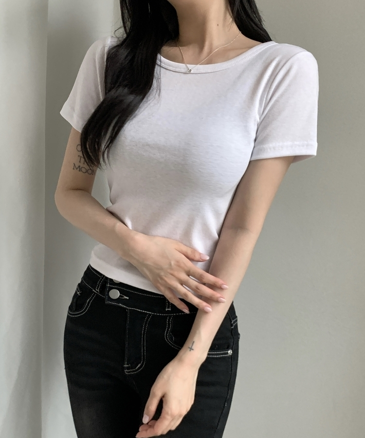 シンプルスリム半袖Tシャツ(9color) WHITE