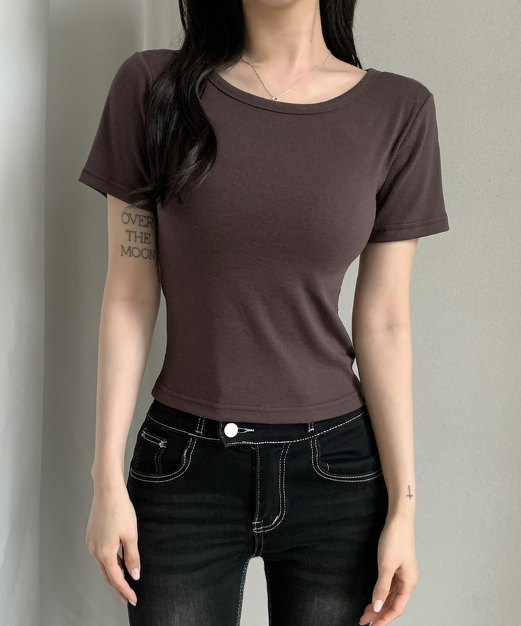シンプルスリム半袖Tシャツ(9color) DEEP BROWN